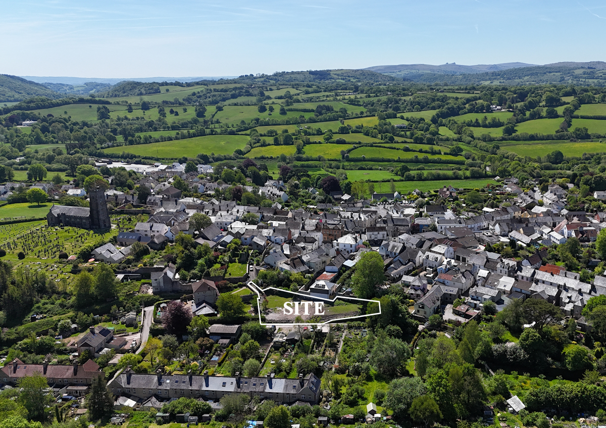 Aerial view looking over town