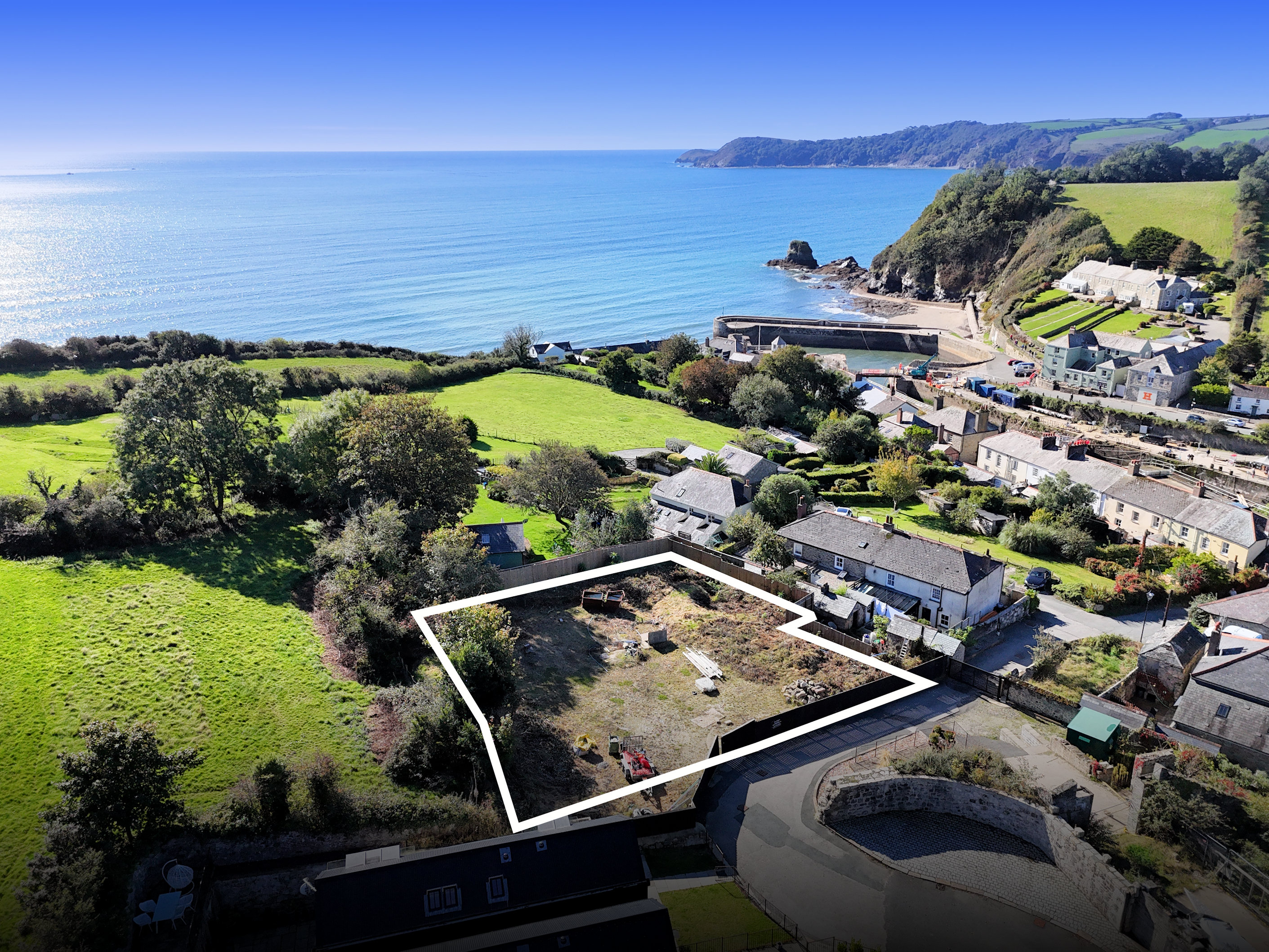 Aerial view of the site and Charlestown harbour