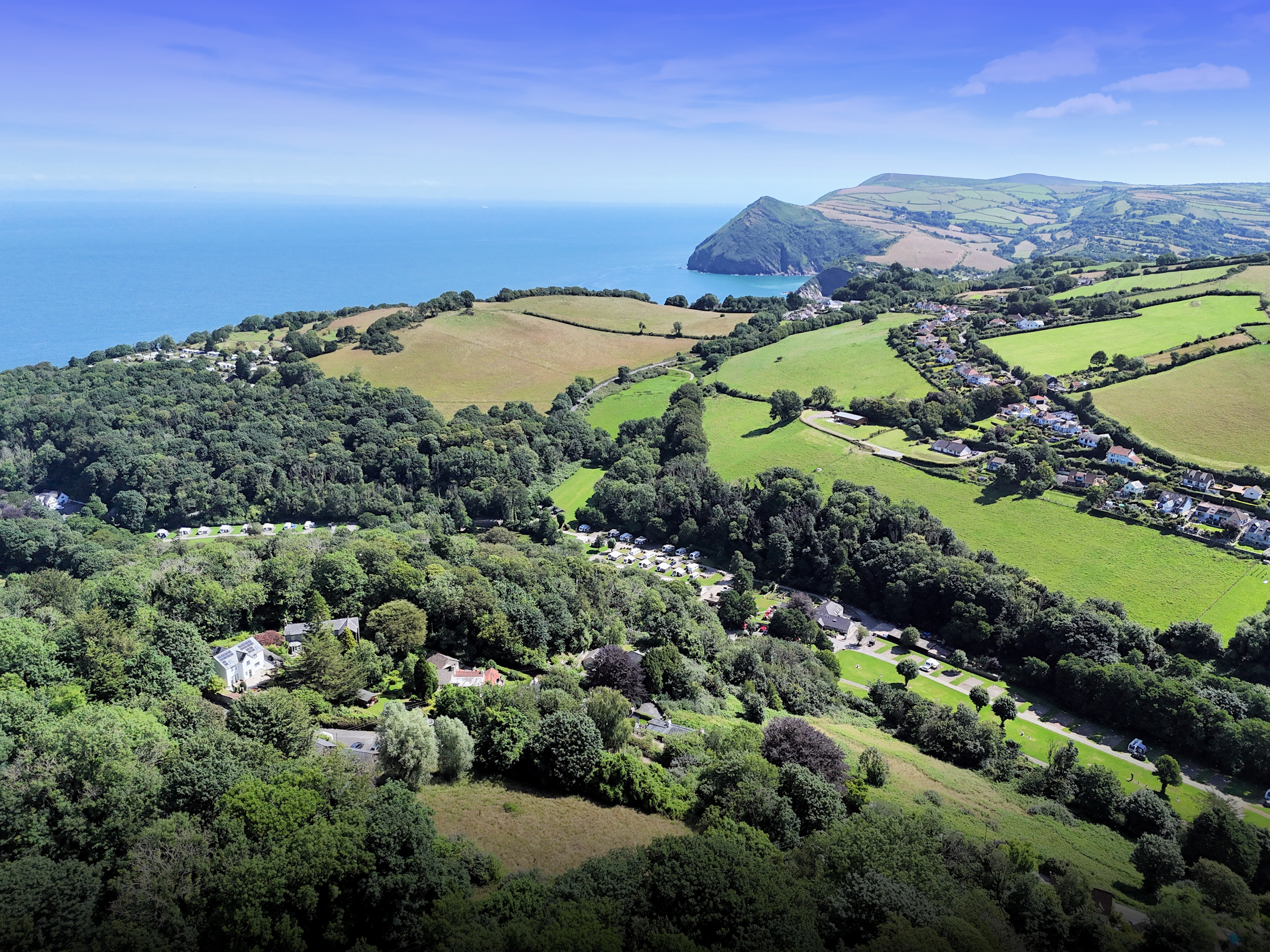 Aerial view overlooking the site and facing towards Little Hangman and the North Devon Coast