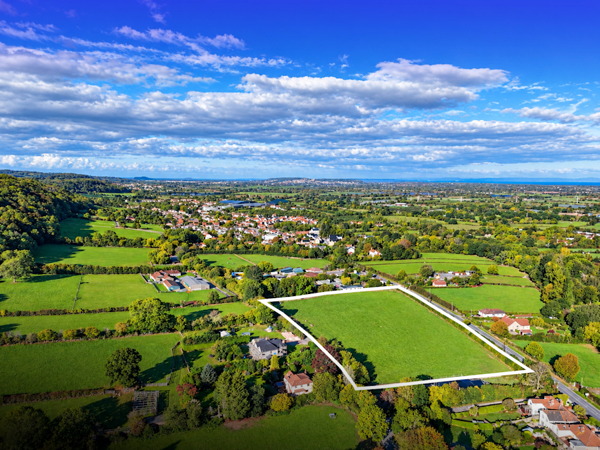 Aerial view over site (outlined)